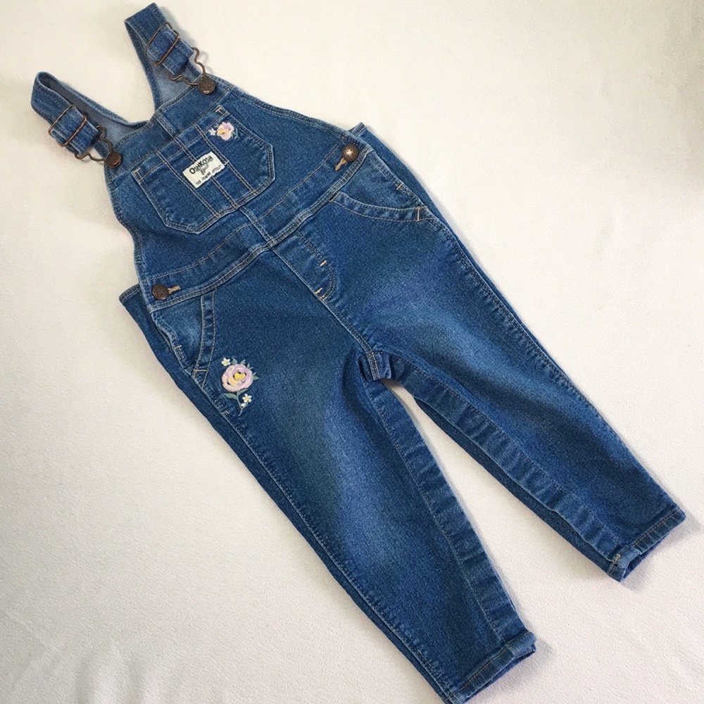 Denim Overalls with Floral Embroidery by OshKosh B’Gosh